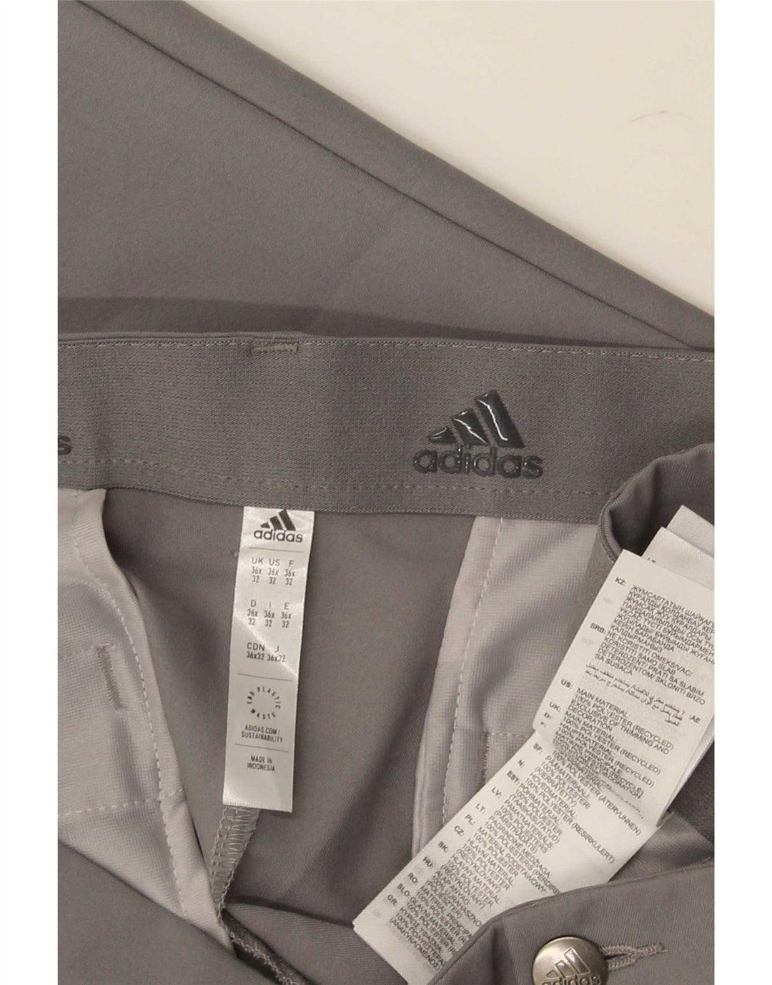 Adidas muške uske chino hlače W36 L32 sivi poliester