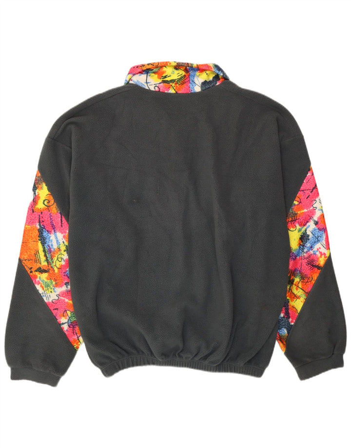 VINTAGE muški džemper od flisa s dugmadima i ovratnikom XL sivi poliester u boji