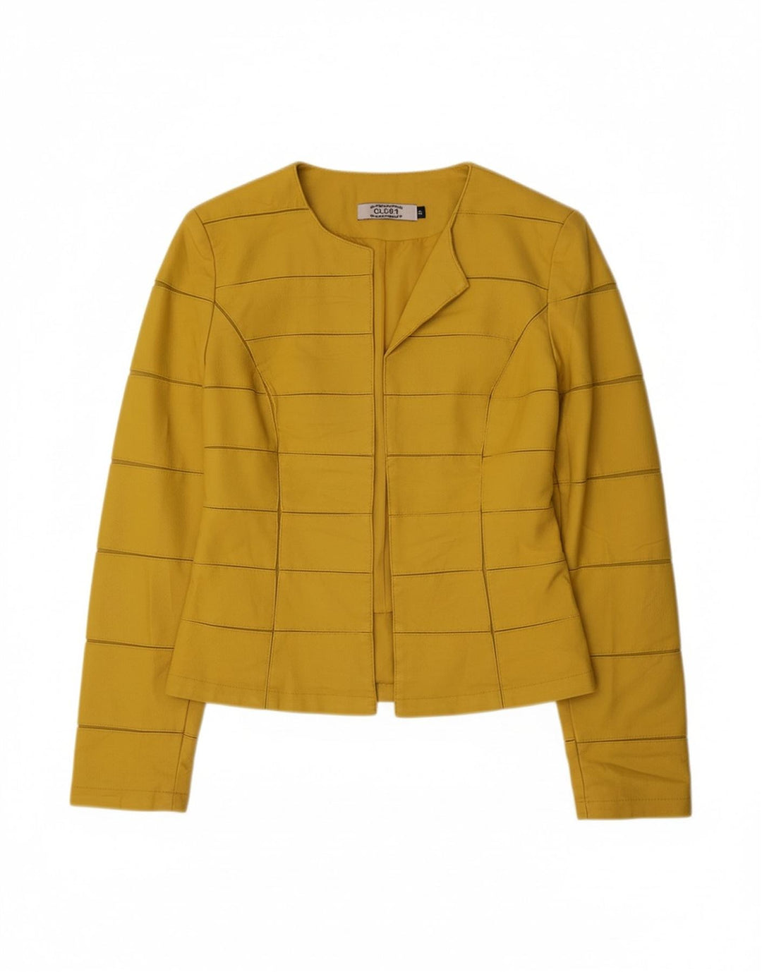 VINTAGE Womens Faux Leather Jacket UK 12 Medium Yellow Check Viscose