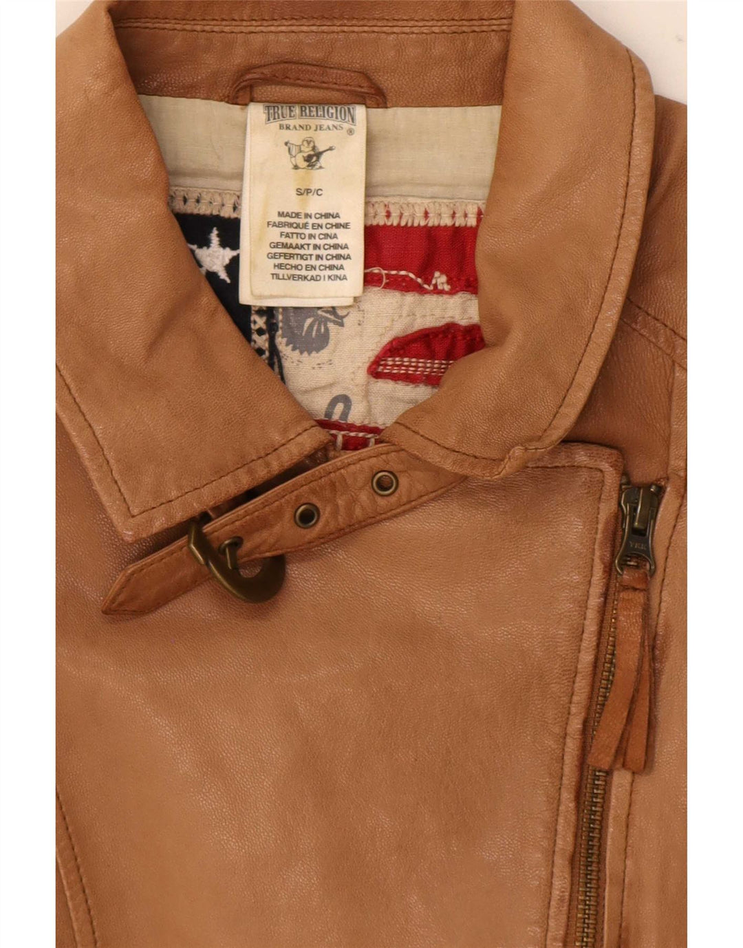 Ženska kožna biciklistička jakna True Religion UK 10 Small Beige Colourblock