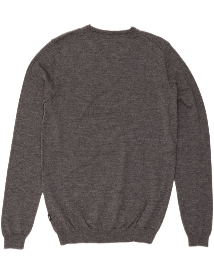 Srednje siva vunena muška pulover Hugo Boss Slim Fit s V-izrezom