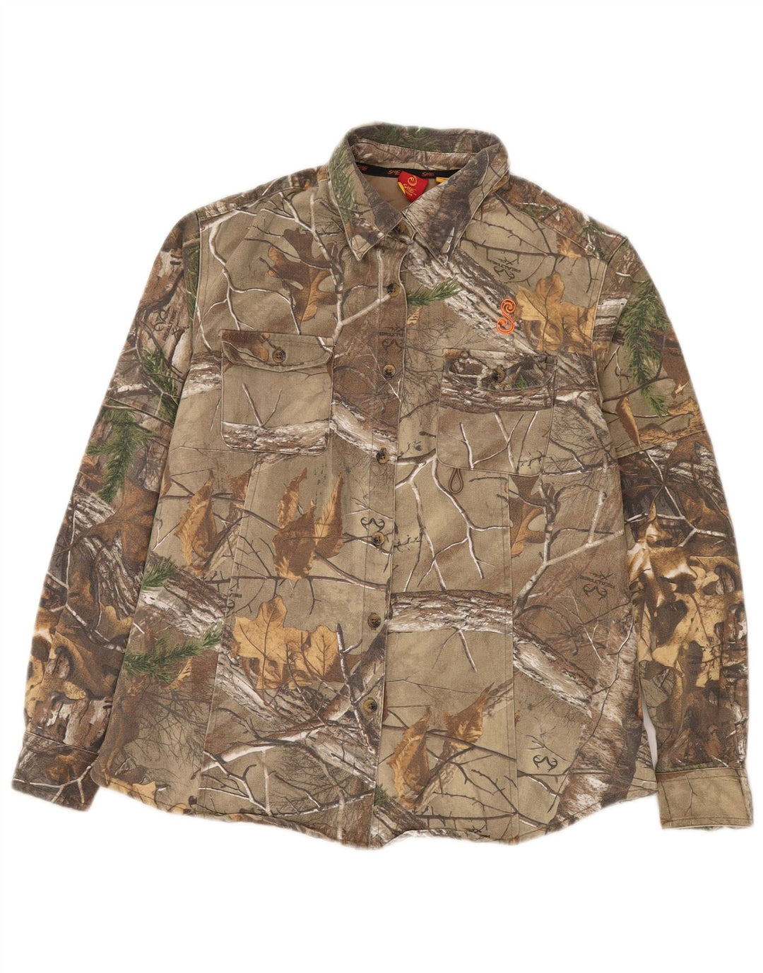 VINTAGE ženska košulja s apstraktnim uzorkom UK 16 Veliki kaki pamuk u blokovima