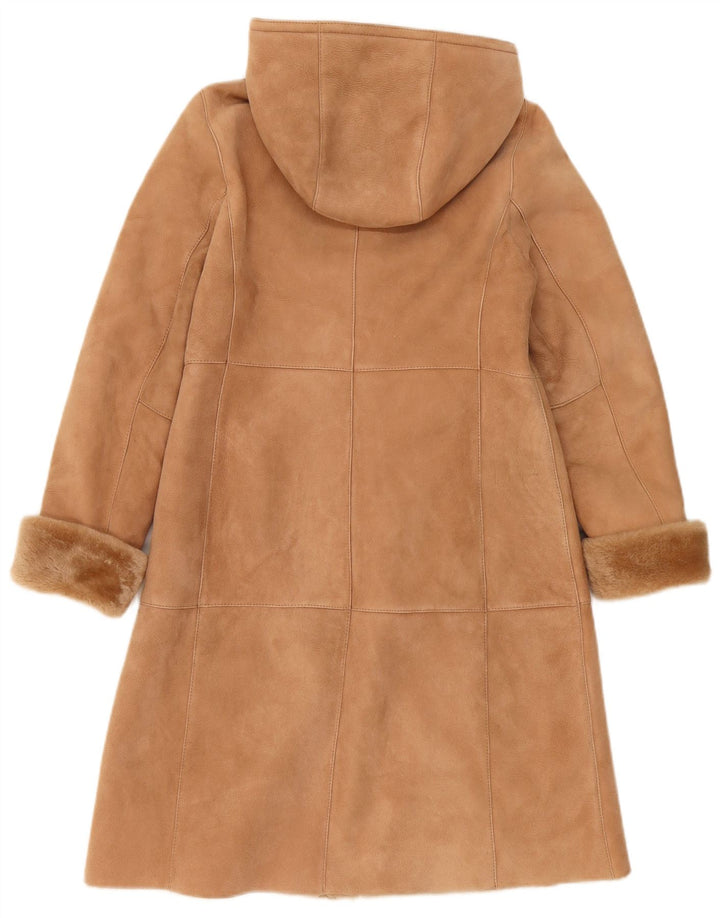 Vintage ženski kaput od striženih šiša s kapuljačom UK 10 Small Beige