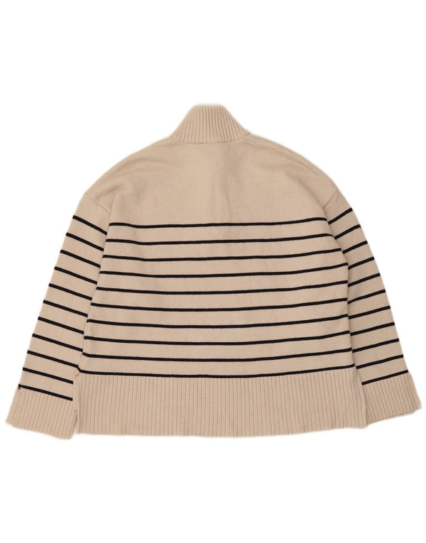 Zara ženski pulover s velikim izrezom s patentnim zatvaračem UK 10 Small Beige prugasti