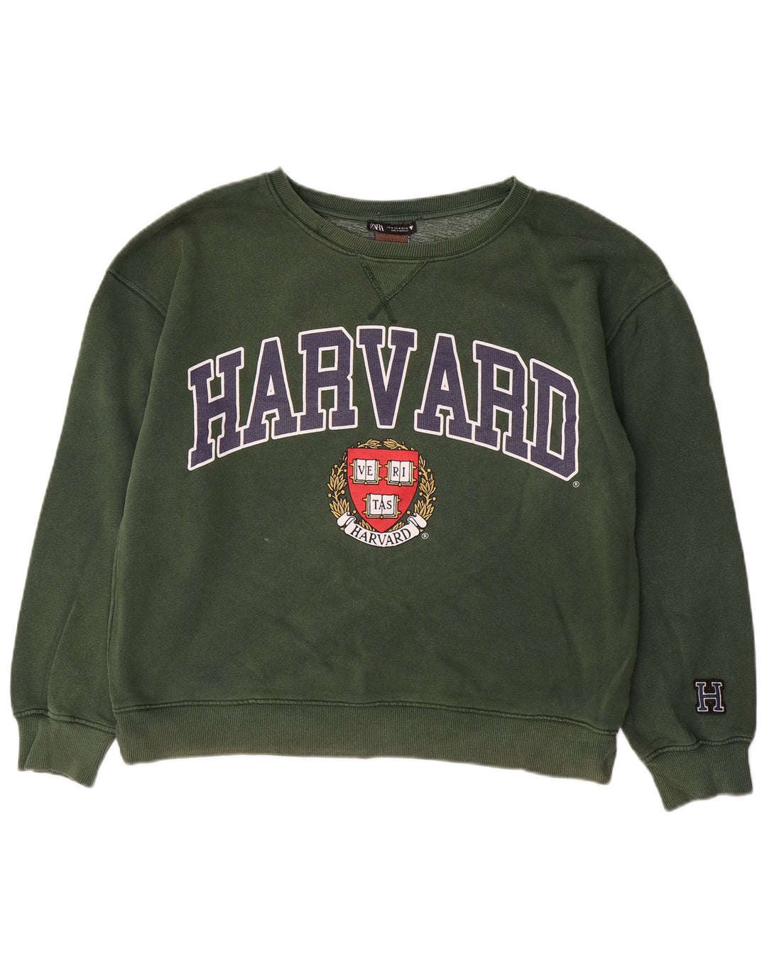 ZARA Ženski Harvard Oversized Graphic Sweatshirt Džemper UK 14 srednje zelena