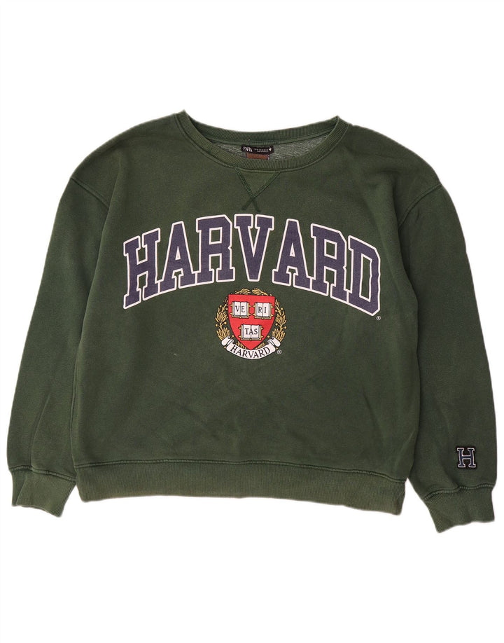 ZARA Ženski Harvard Oversized Graphic Sweatshirt Džemper UK 14 srednje zelena