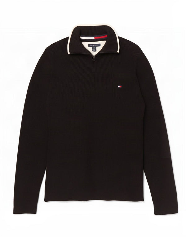 Tommy Hilfiger Ženski džemper s izrezom s patentnim zatvaračem UK 14 Veliki crni pamuk