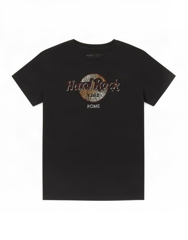 Ženska majica kratkih rukava Hard Rock Cafe Rome Graphic Top UK 12 Srednji crni pamuk