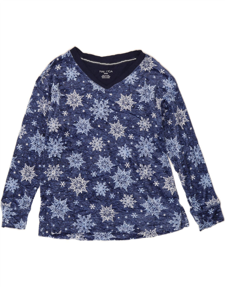 NAUTICA Womens Abstract Pattern Sweatshirt Jumper UK 10 Small Blue Vintage Nautica and Second-Hand Nautica from Messina Hembry 