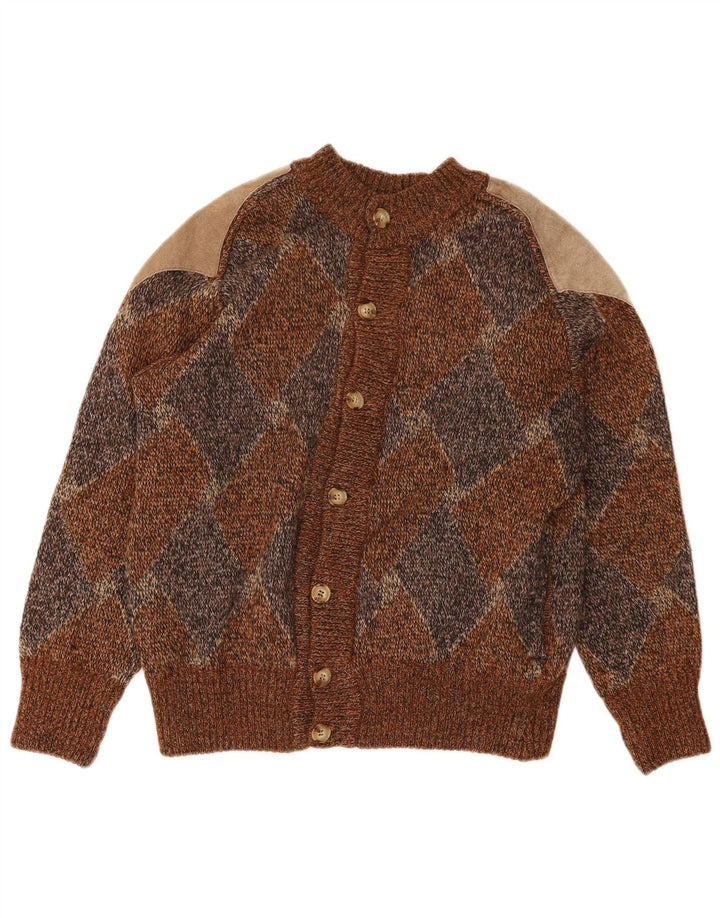Vintage muški kardigan džemper srednje smeđe boje Argyle/Diamond