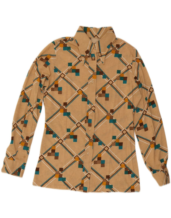 VINTAGE ženska košulja UK 12 srednje bež geometrijske boje