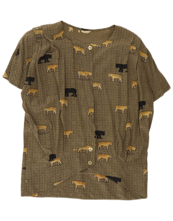 Vintage ženska košulja kratkih rukava bluza IT 48 XL kaki životinjski print