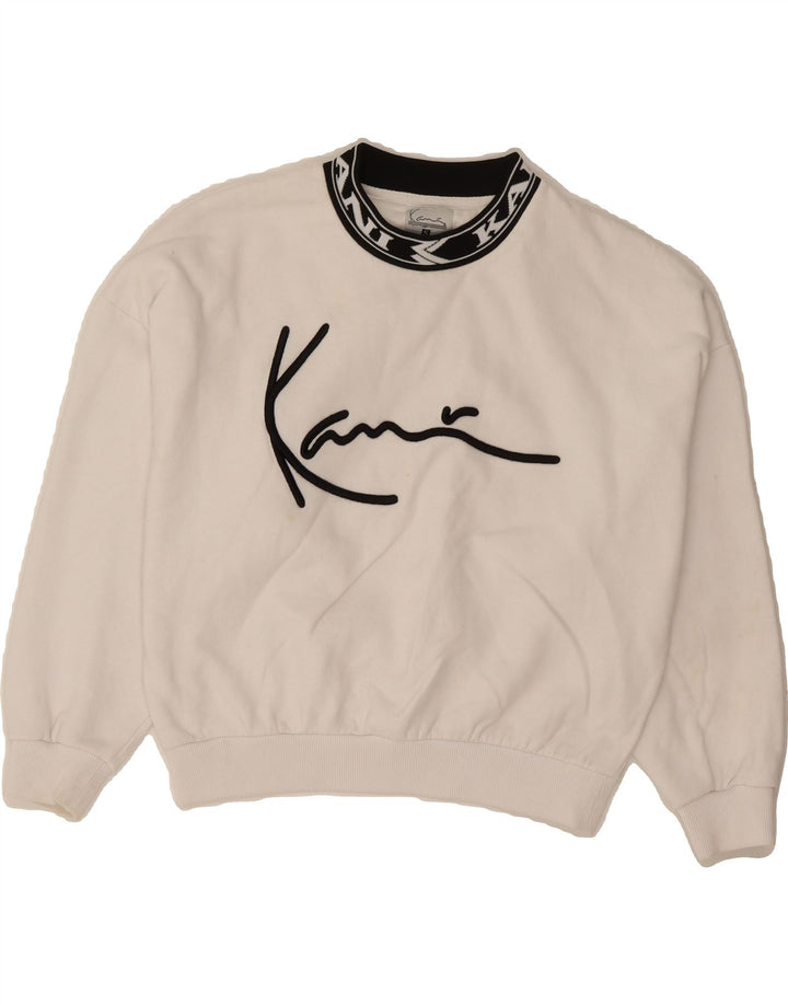 KARL KANI Womens Oversized Graphic Sweatshirt Jumper UK 10 Small White Vintage Karl Kani and Second-Hand Karl Kani from Messina Hembry 