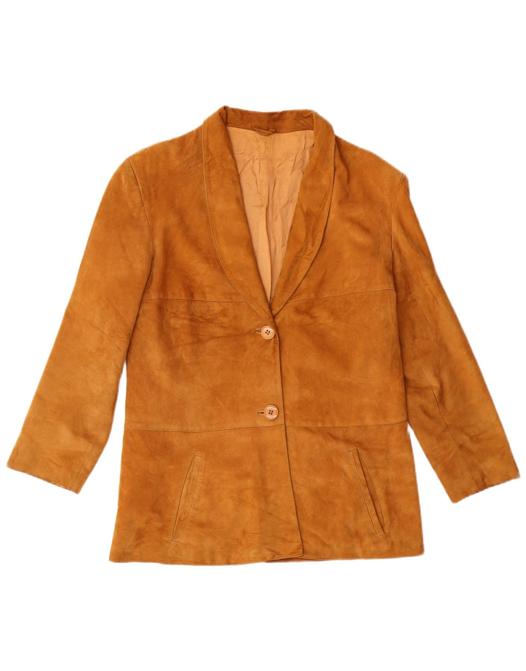 Vintage ženska jakna od brušene kože s 2 gumba UK 8 Mala bež
