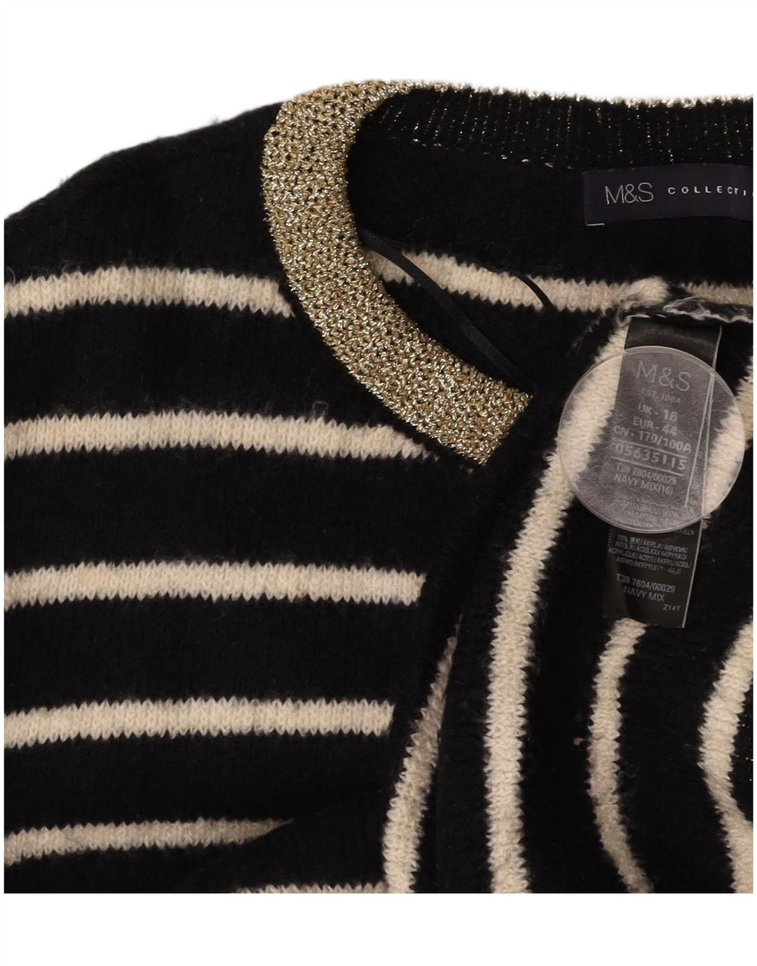 MARKS & SPENCER Ženski džemper s okruglim izrezom UK 16 Velike crne pruge