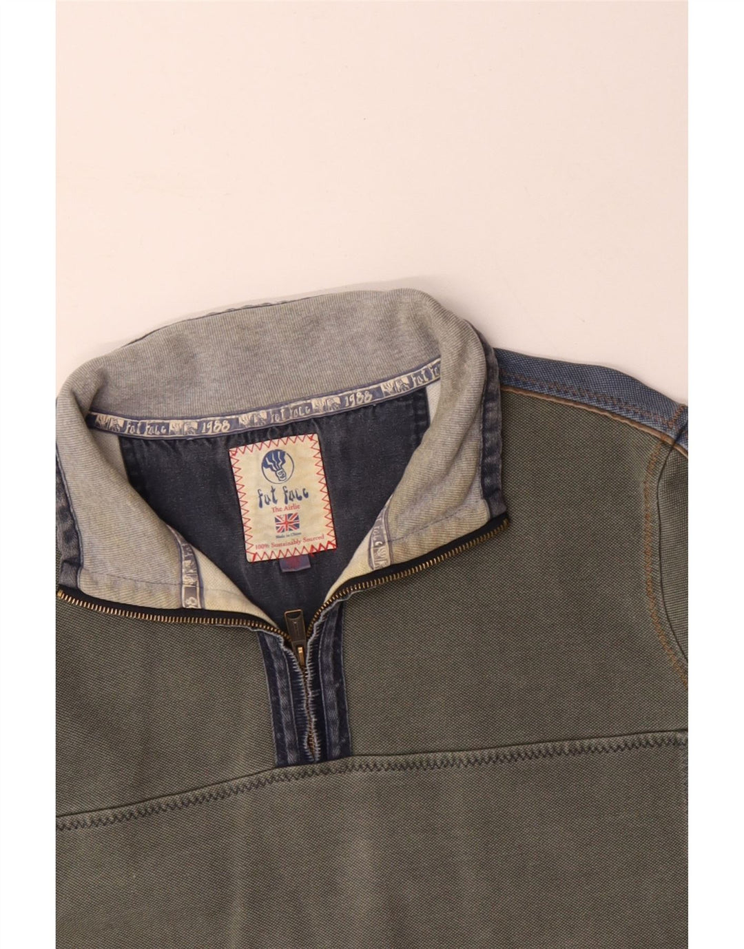 FAT FACE Muška majica s izrezom s patentnim zatvaračem 2XL sivi pamuk u boji