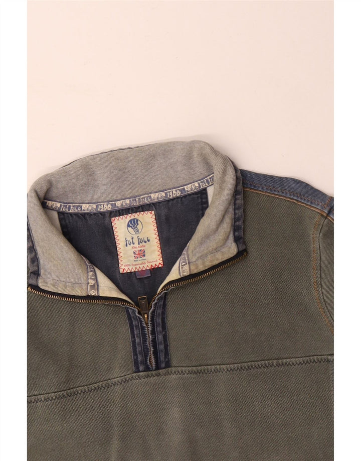 FAT FACE Muška majica s izrezom s patentnim zatvaračem 2XL sivi pamuk u boji