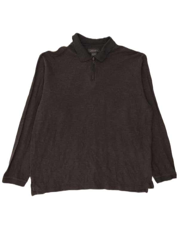 EDDIE BAUER Velika muška polo majica dugih rukava, sivi pamuk
