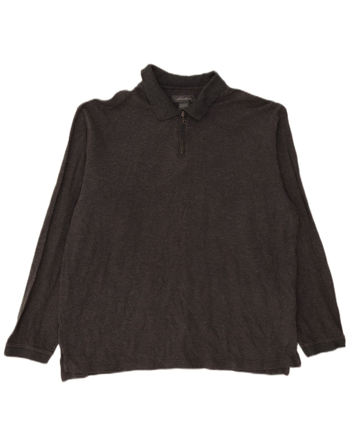 EDDIE BAUER Velika muška polo majica dugih rukava, sivi pamuk