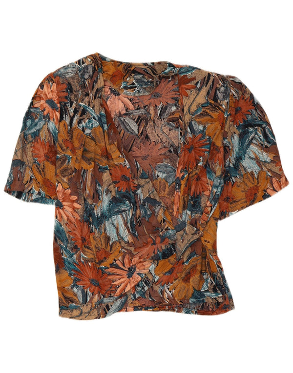 Vintage Womens Short Sleeve Shirt Blouse UK 12 Medium Brown Floral