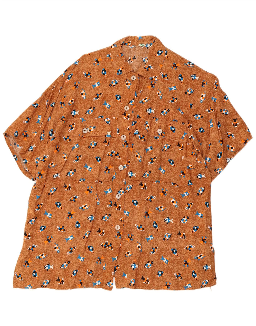 Vintage ženska velika košulja s apstraktnim uzorkom UK 10 Mala smeđa