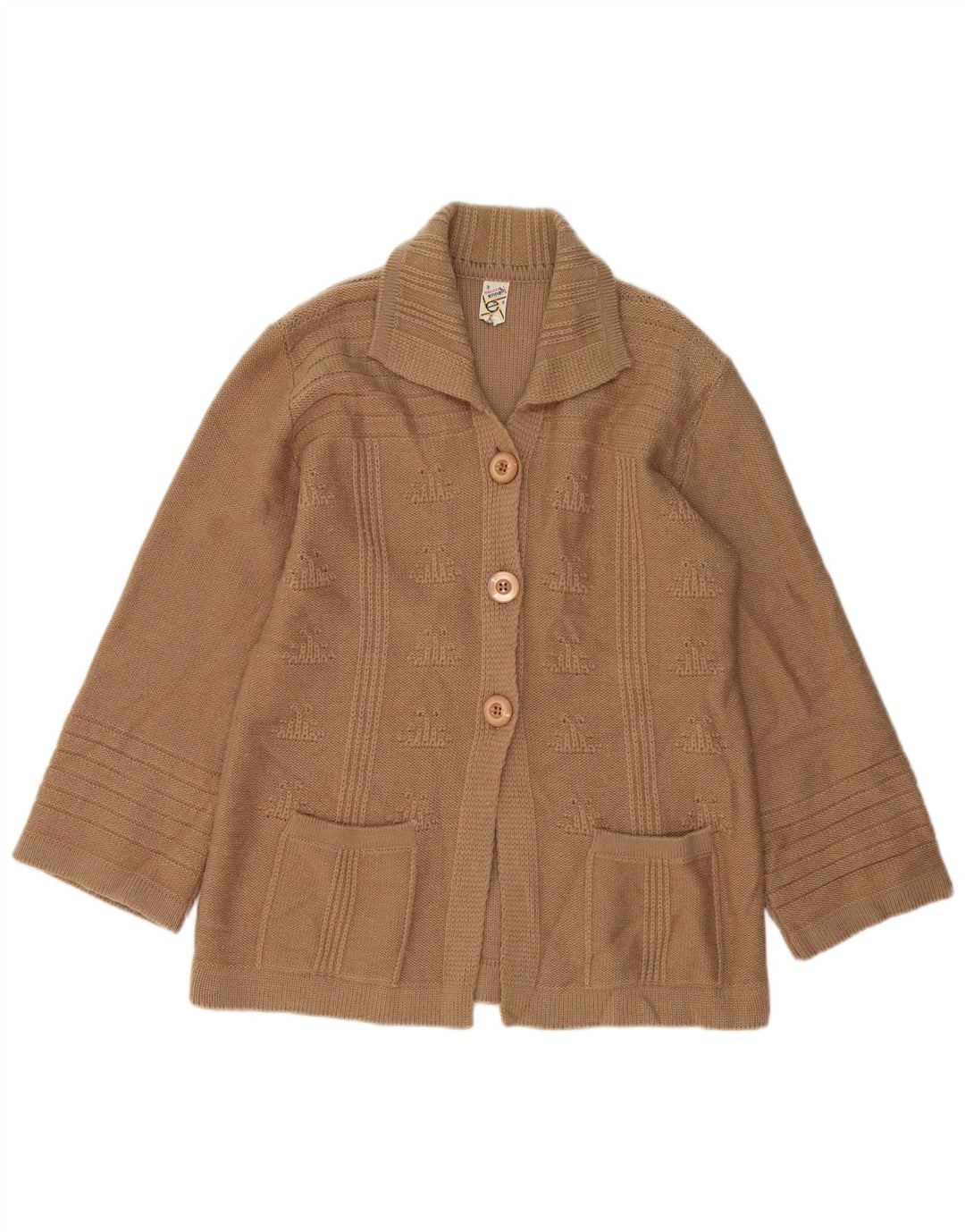 VINTAGE ženski kardigan pulover UK 14 Srednje smeđa vuna