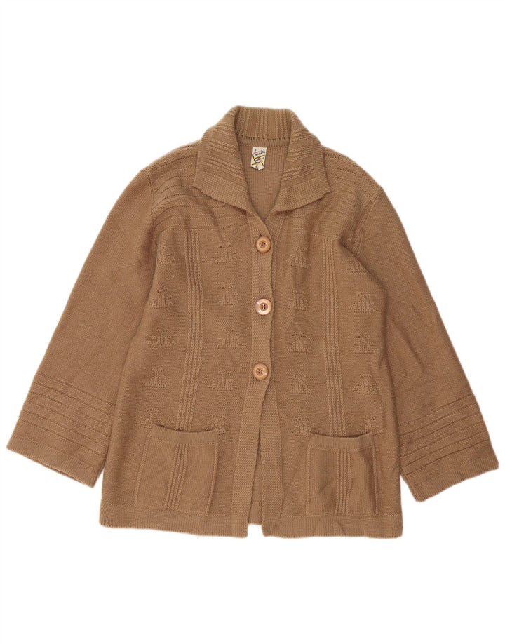 VINTAGE ženski kardigan pulover UK 14 Srednje smeđa vuna