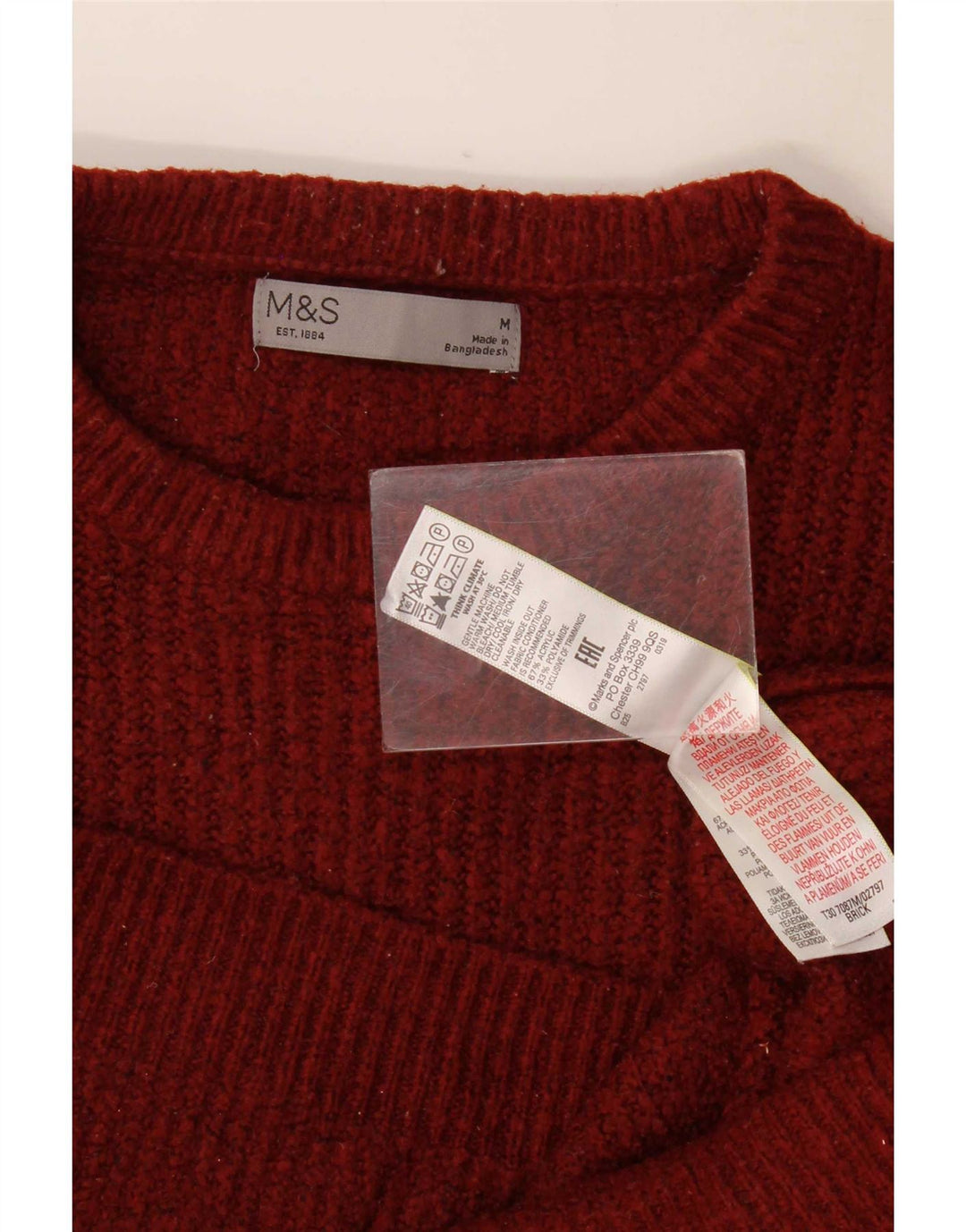 Marks & Spencer muški džemper s okruglim izrezom, srednji tamnocrveni akril