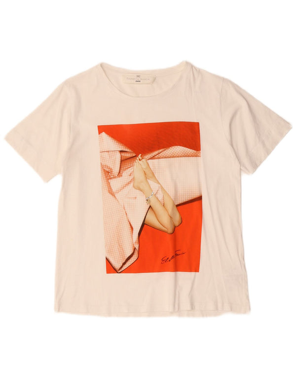 Elisabetta Franchi Ženska majica kratkih rukava s grafičkim motivima UK 12 Srednje bijeli pamuk