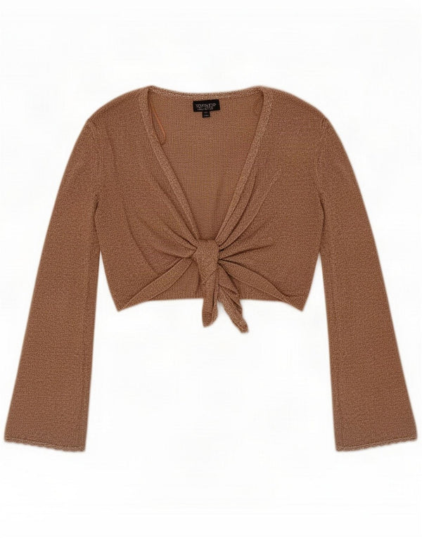 Topshop Womens Oversized Wrap Crop Top UK 12 Medium Brown Cotton
