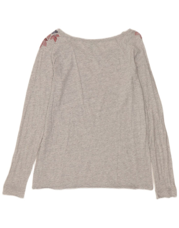 Benetton ženska majica dugih rukava s grafikama UK 12, srednje sivi cvjetni pamuk