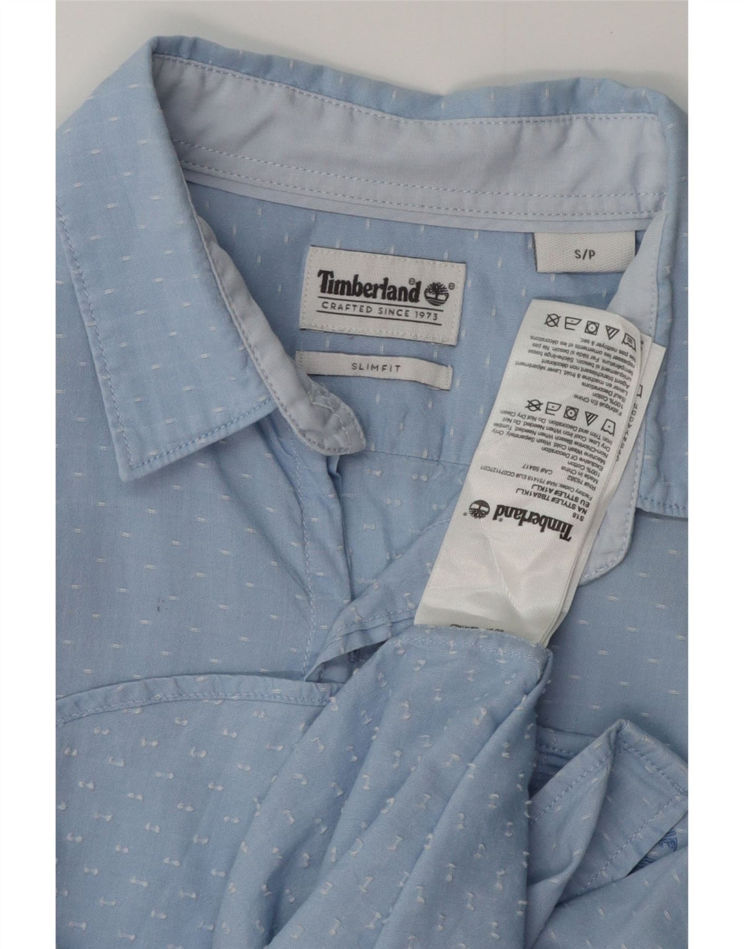 TIMBERLAND Mens Slim Fit Shirt Small Blue Spotted Cotton
