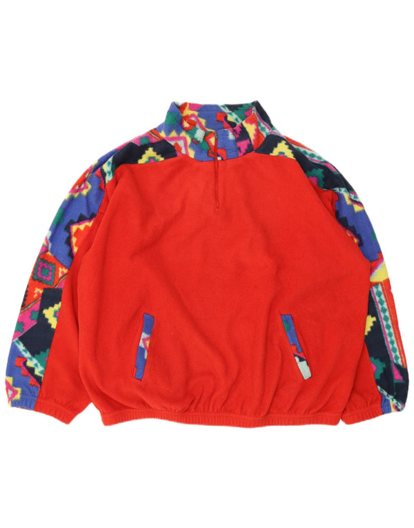 Vintage ženski flis džemper s patentnim izrezom UK 18 XL, crveni geometrijski poliester