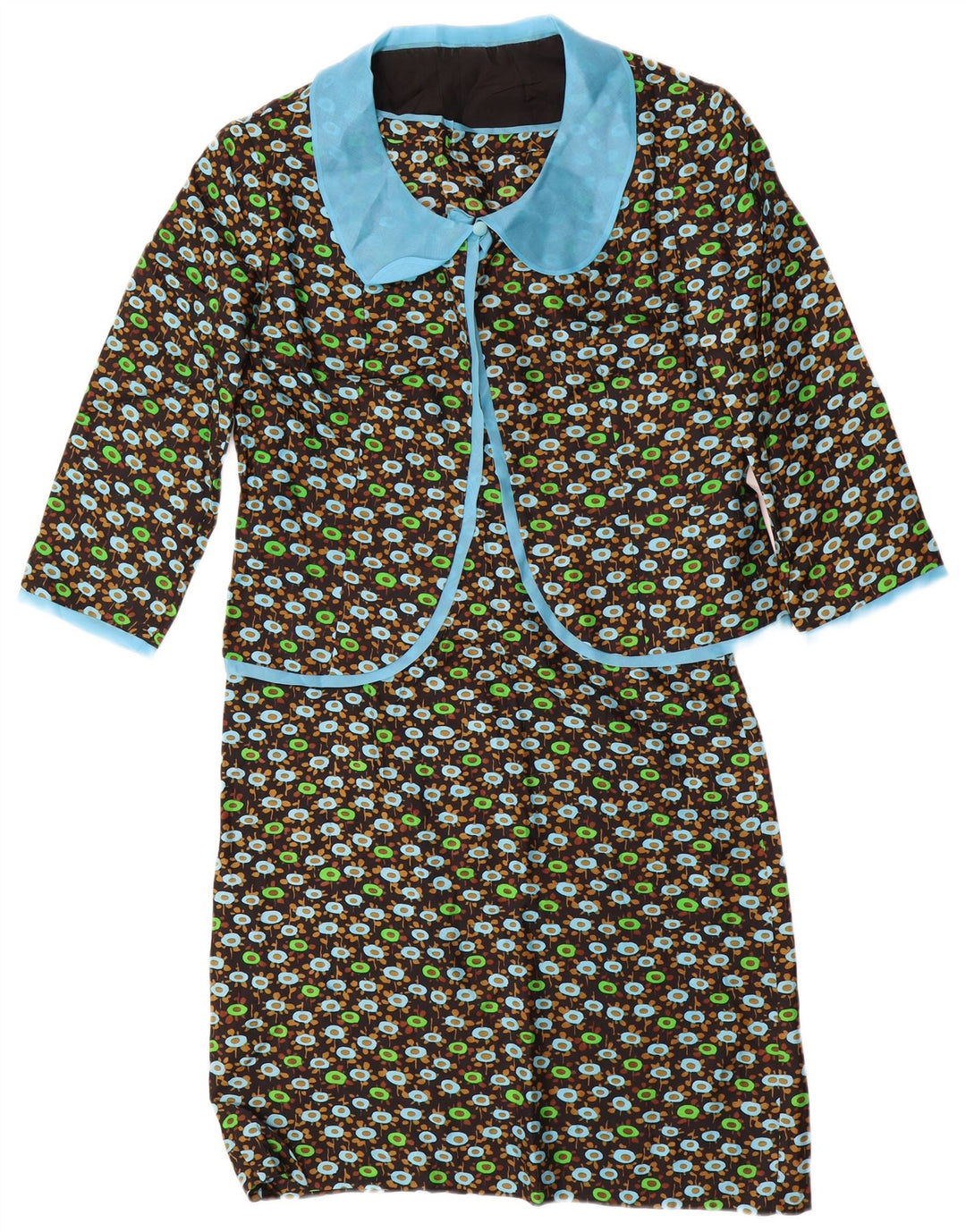 VINTAGE ženski komplet od 3/4 rukava od 2 komada UK 14 Srednje crni cvjetni