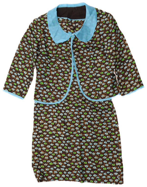 VINTAGE ženski komplet od 3/4 rukava od 2 komada UK 14 Srednje crni cvjetni