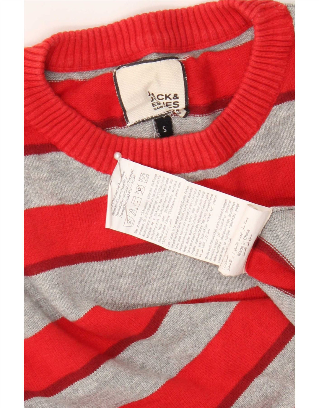 Jack & Jones, muški pulover s okruglim izrezom, male crvene pruge, običnog kroja