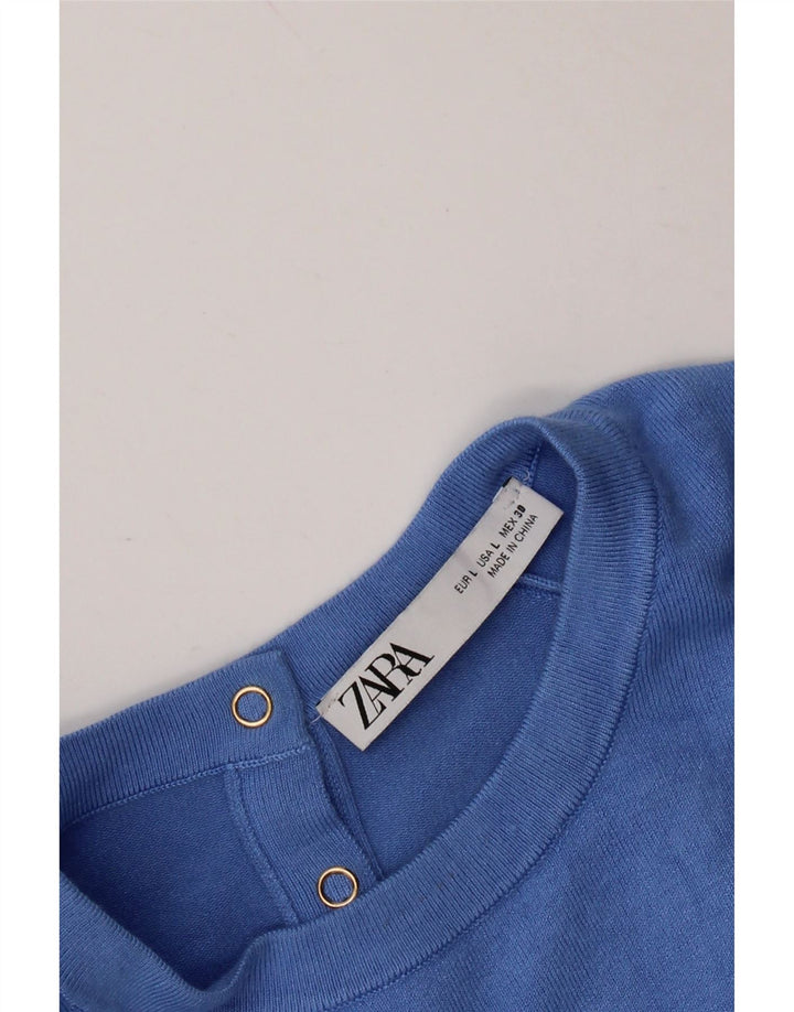 ZARA ženski pulover kratkih rukava s okruglim izrezom UK 14 Large Blue