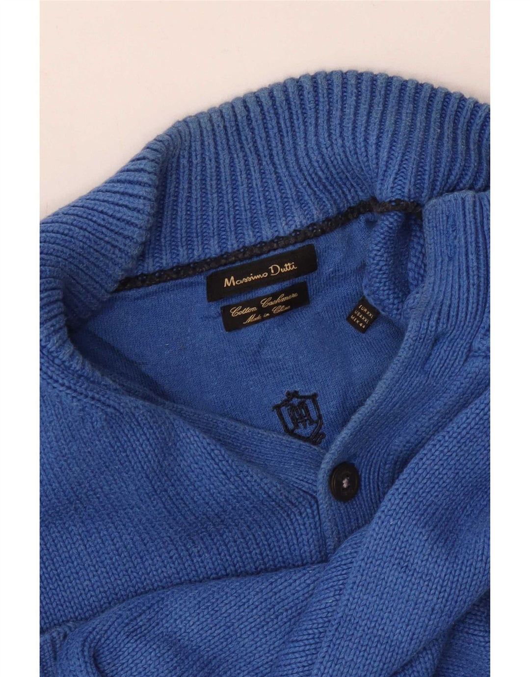 Massimo Dutti muški džemper s dugmadima i ovratnikom 2XL plavi pamuk
