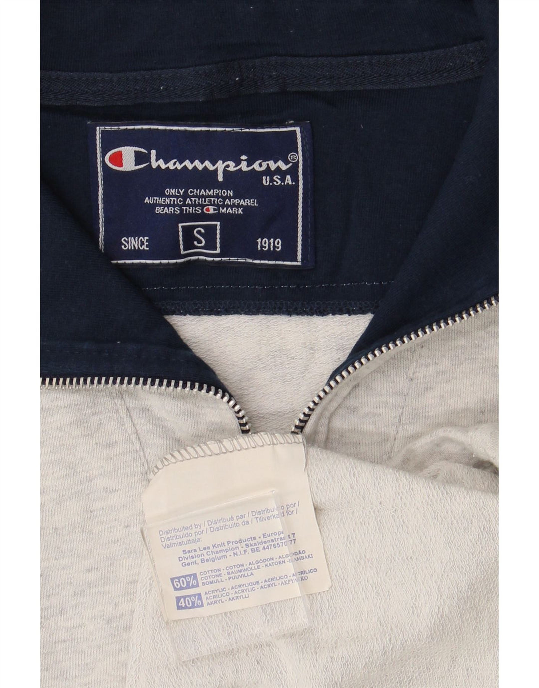 CHAMPION Mens Zip Neck Sweatshirt Jumper Small Grey Cotton Vintage Champion and Second-Hand Champion from Messina Hembry 