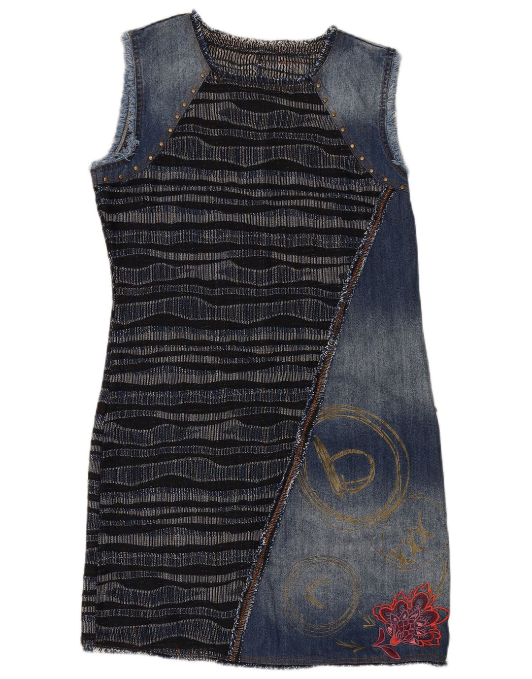 DESIGUAL Ženska Graphic Denim Basic haljina EU 42 Velika tamnoplava prugasta