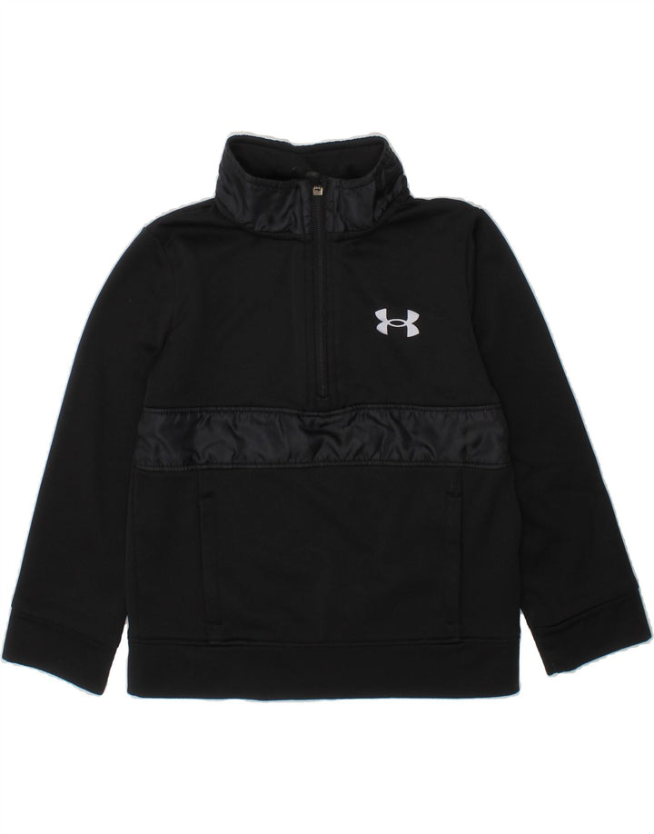 UNDER ARMOUR Boys Zip Neck Sweatshirt Jumper 4-5 Years Black Polyester Vintage Under Armour and Second-Hand Under Armour from Messina Hembry 
