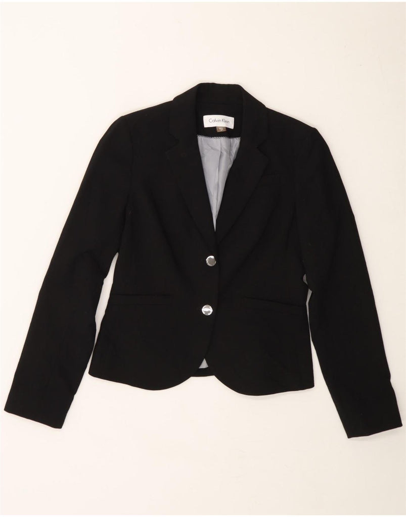 CALVIN KLEIN Womens 2 Button Blazer Jacket US 4 Small Black Polyester Vintage Calvin Klein and Second-Hand Calvin Klein from Messina Hembry 