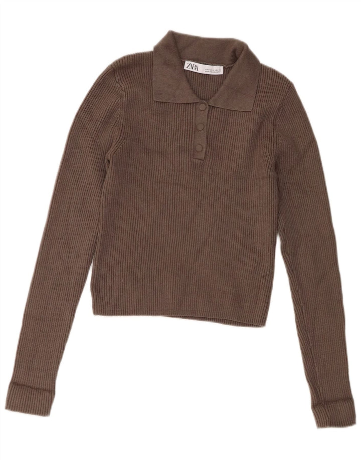 Zara ženski džemper s polo ovratnikom UK 12 Srednje siva viskoza