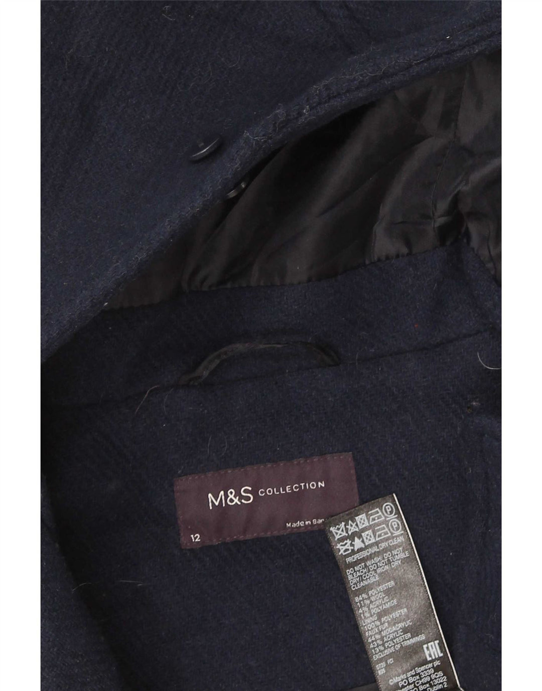 Marks & Spencer ženski duffle kaput s kapuljačom UK 12 Medium tamnoplavi poliester