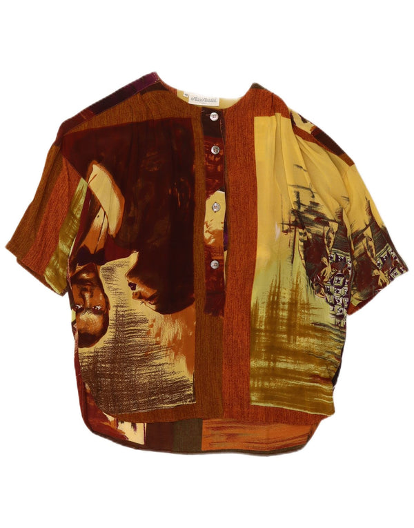 Vintage gornji dio ženske grafičke bluze IT 46 Large Brown Colourblock
