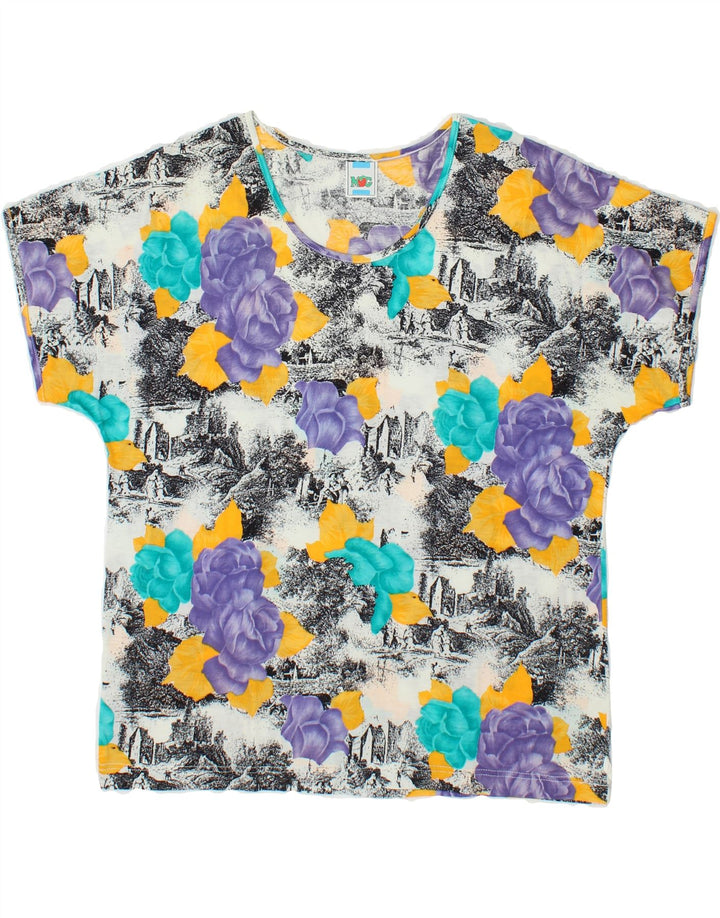 VINTAGE Womens T-Shirt Top IT 44 Medium Multicoloured Floral Cotton Vintage Vintage and Second-Hand Vintage from Messina Hembry 