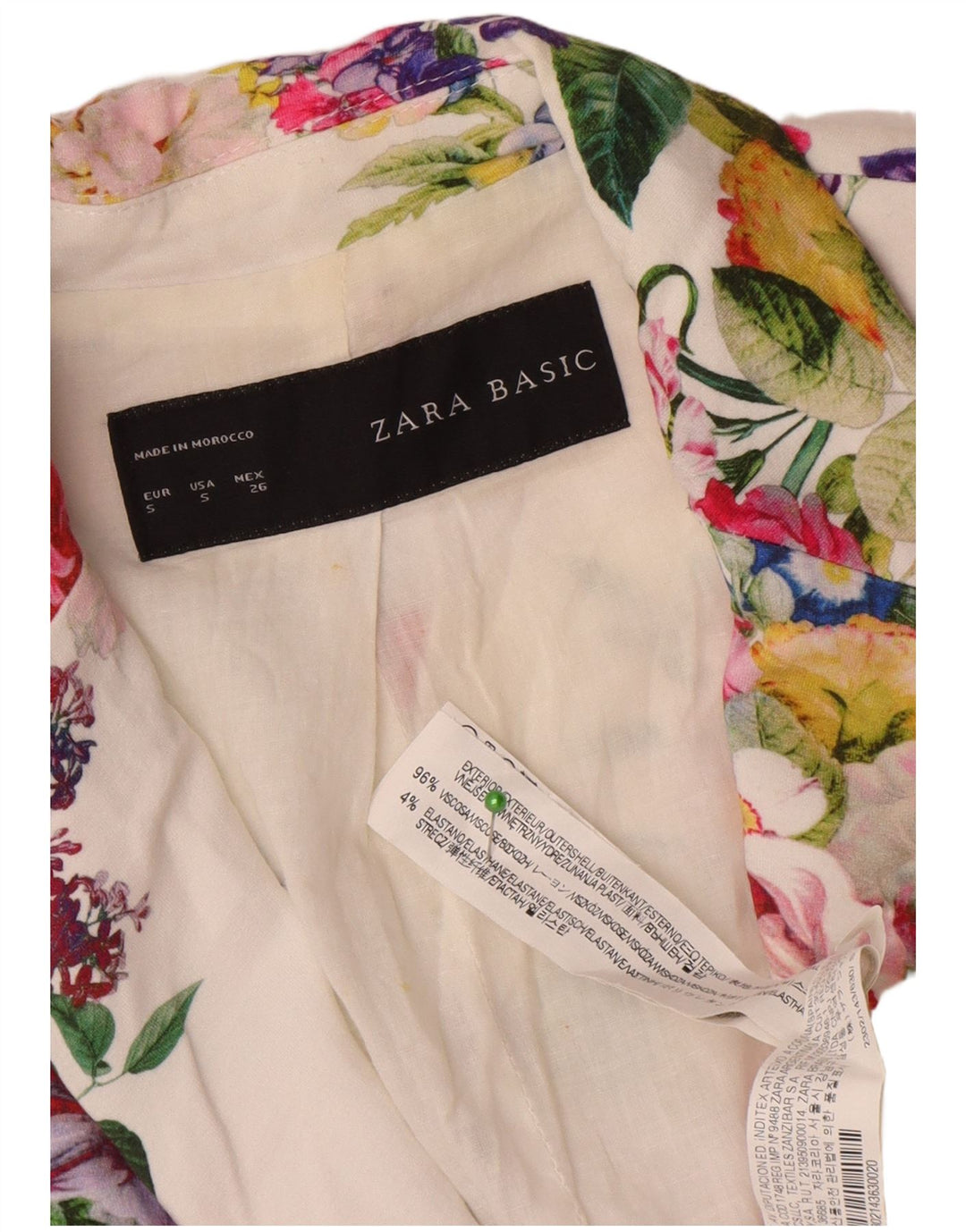 Zara ženski sako sa 1 gumbom UK 10 Mala bijela cvjetna viskoza
