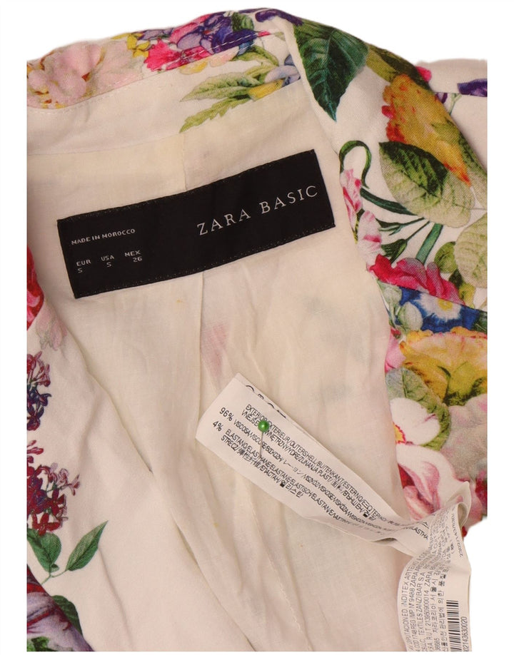 Zara ženski sako sa 1 gumbom UK 10 Mala bijela cvjetna viskoza