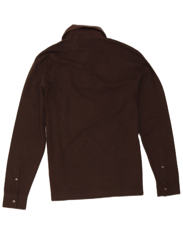 Geox Mens Respira Long Sleeve Polo Shirt Small Brown Cotton