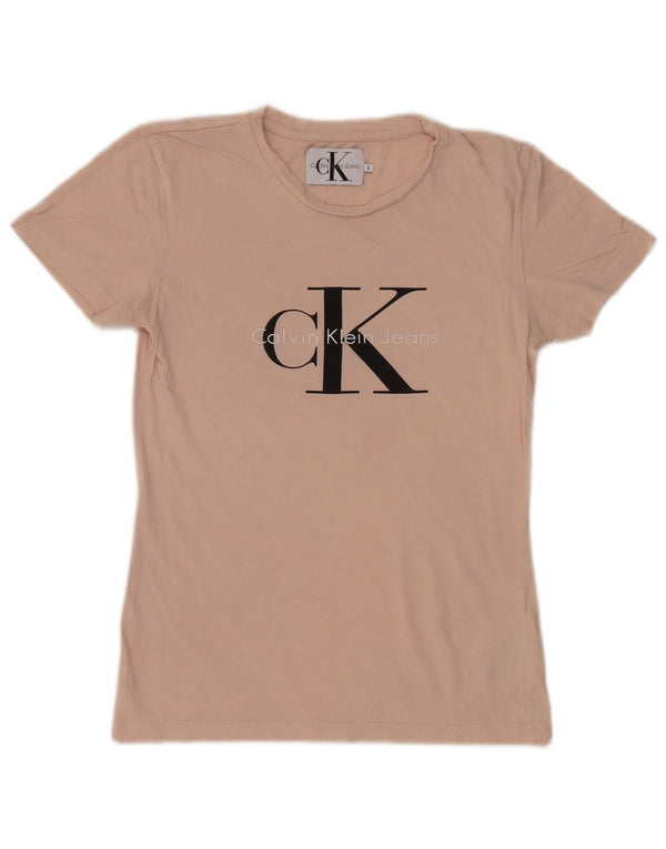 Calvin Klein Jeans Ženska grafička majica kratkih rukava UK 10 Small Beige Cotton